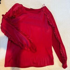 Zara Vibrant Red Ruffle-Trim Long Sleeve Top
